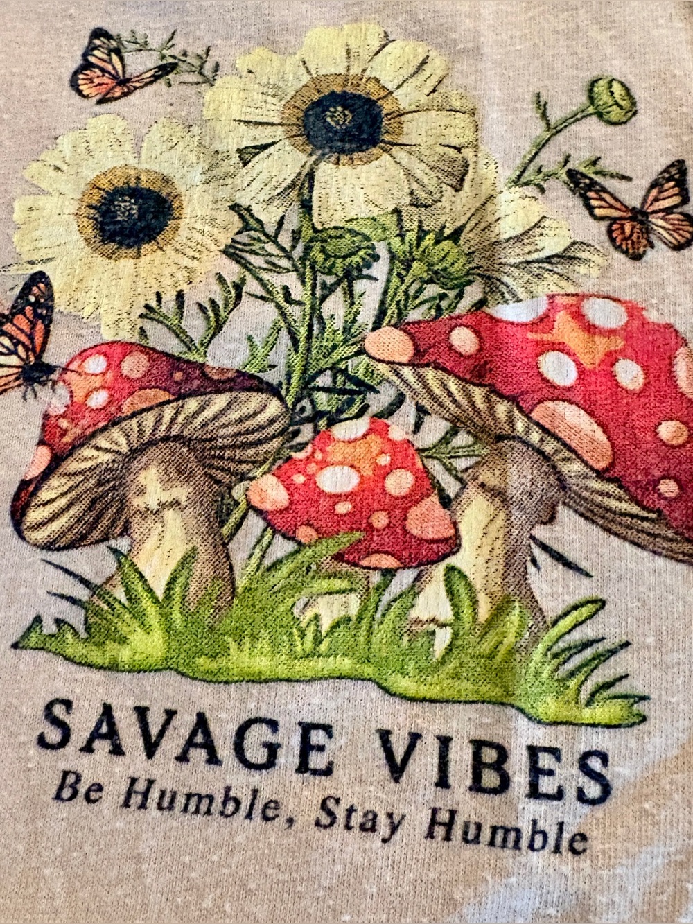 Savage Vibes Wall Art Print - Red Mushroom & Green Floral Design